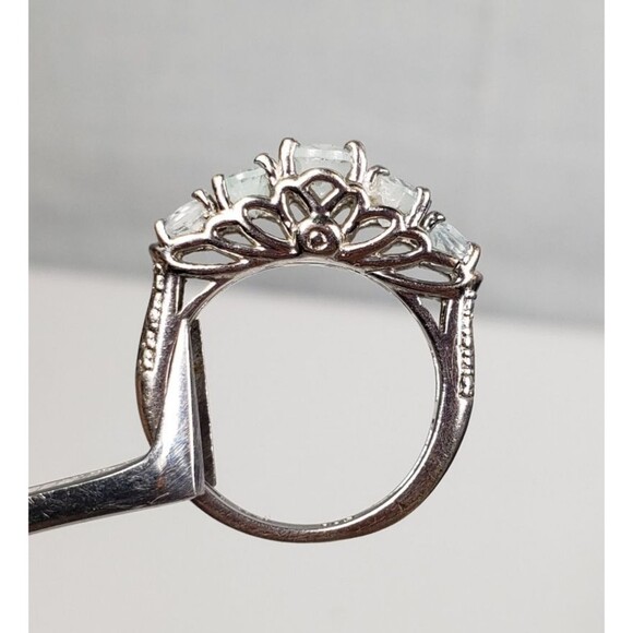 Vintage 5 Round Aquamarine Stones Signed STS 925 Ring Size 5 - Picture 13 of 16